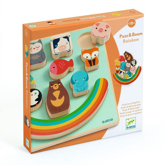 PUZZ & BOOM RAINBOW: PUZZLE DE MADEIRA E JOGO DE EQUILIBRIO
